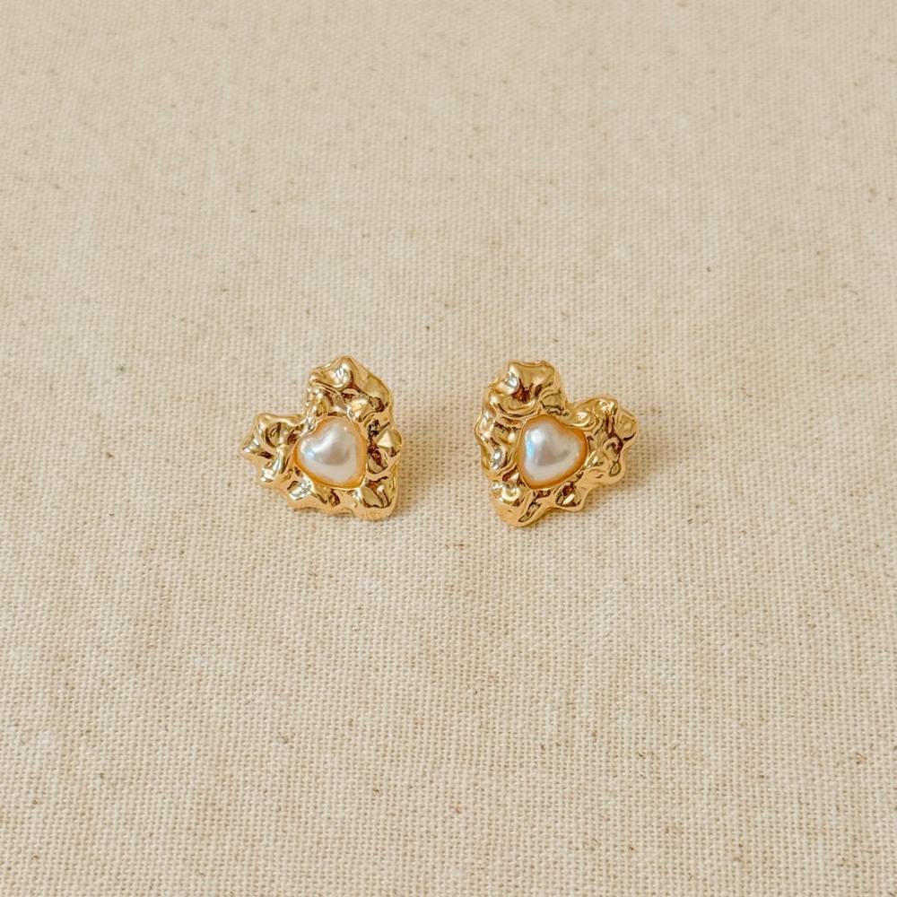 18KGP HEART WITH PEARL EARRINGS